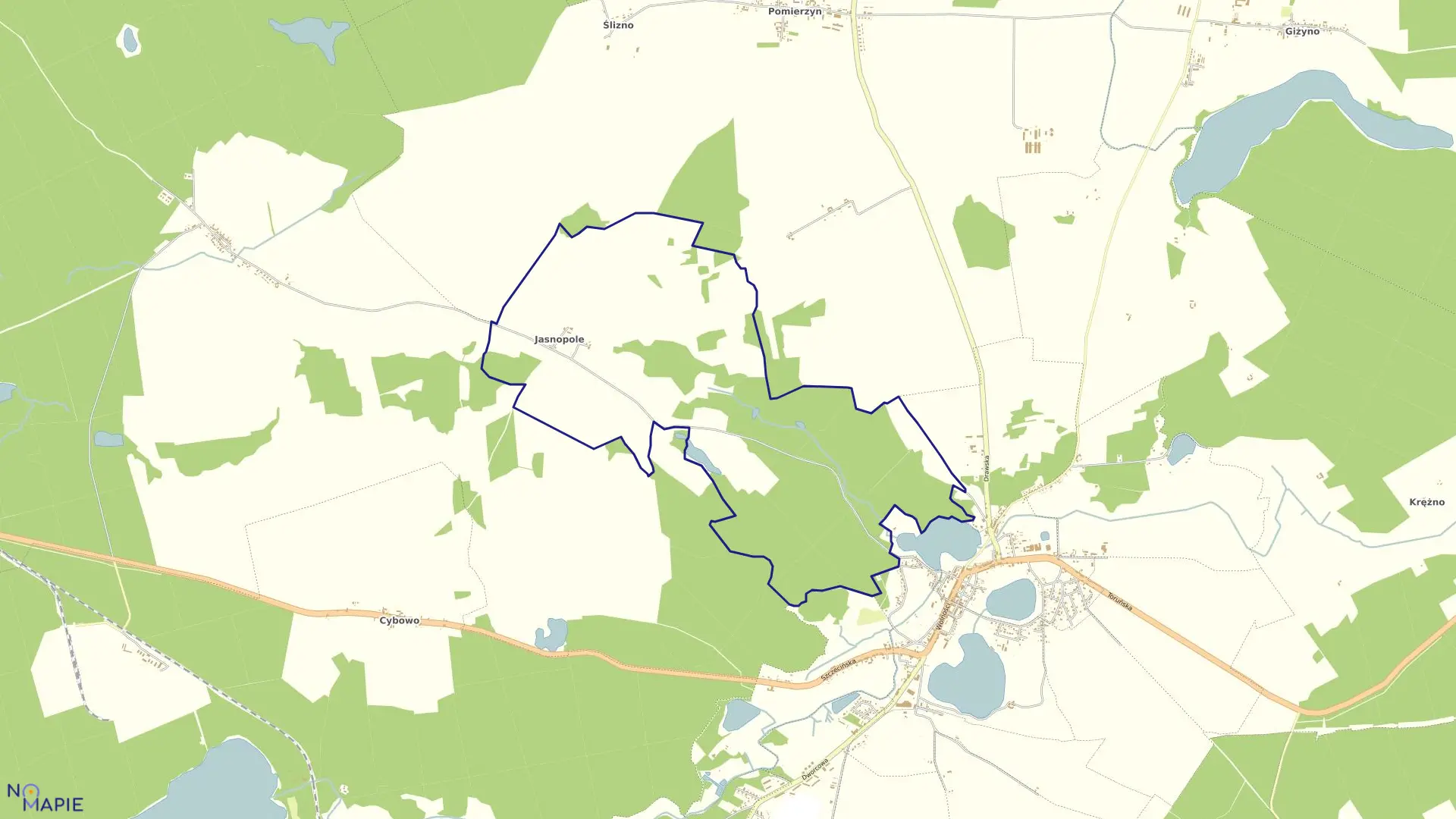 Mapa obrębu Jasnopole w gminie Kalisz Pomorski