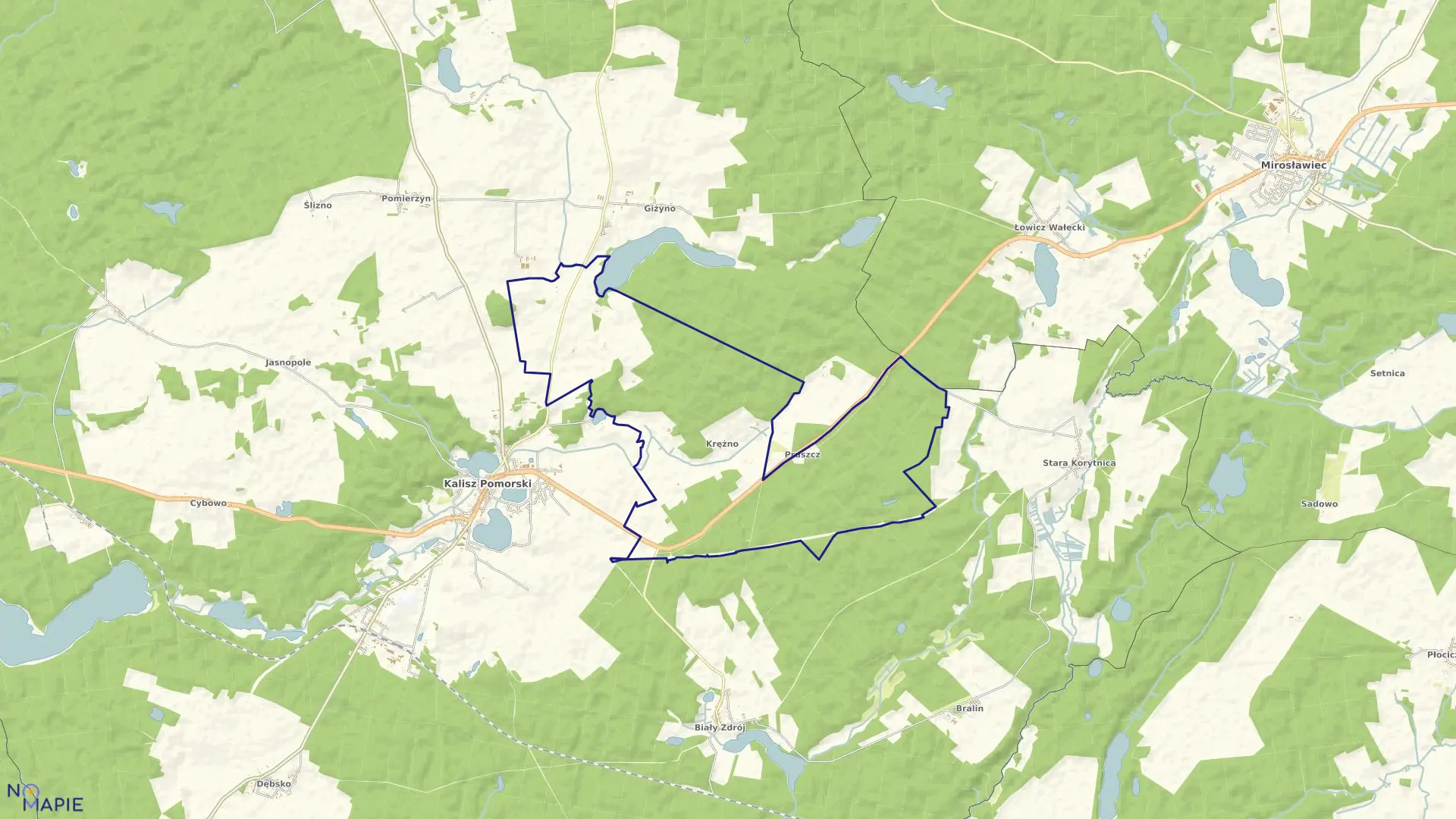 Mapa obrębu Krężno w gminie Kalisz Pomorski