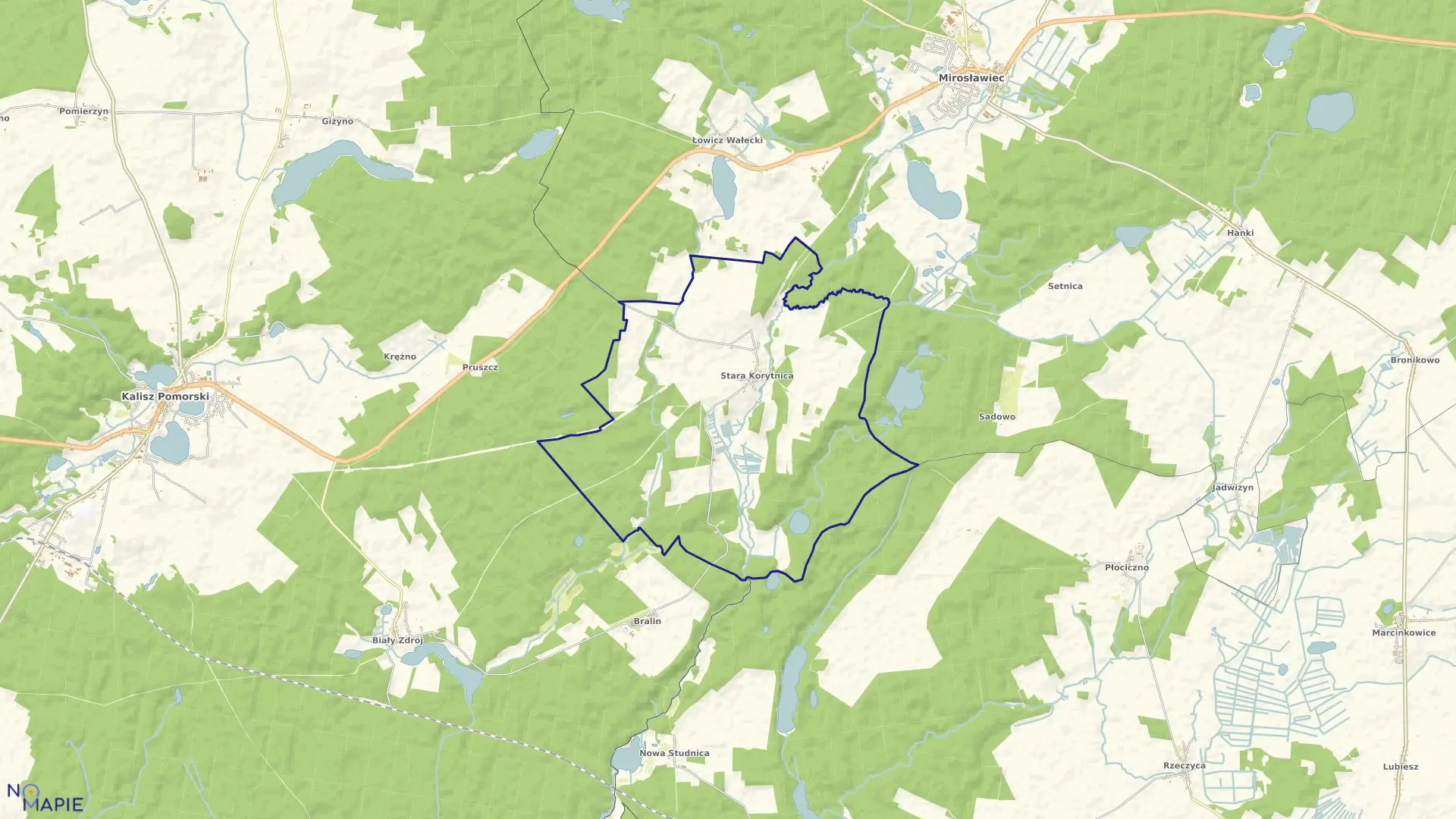 Mapa obrębu Stara Korytnica w gminie Kalisz Pomorski