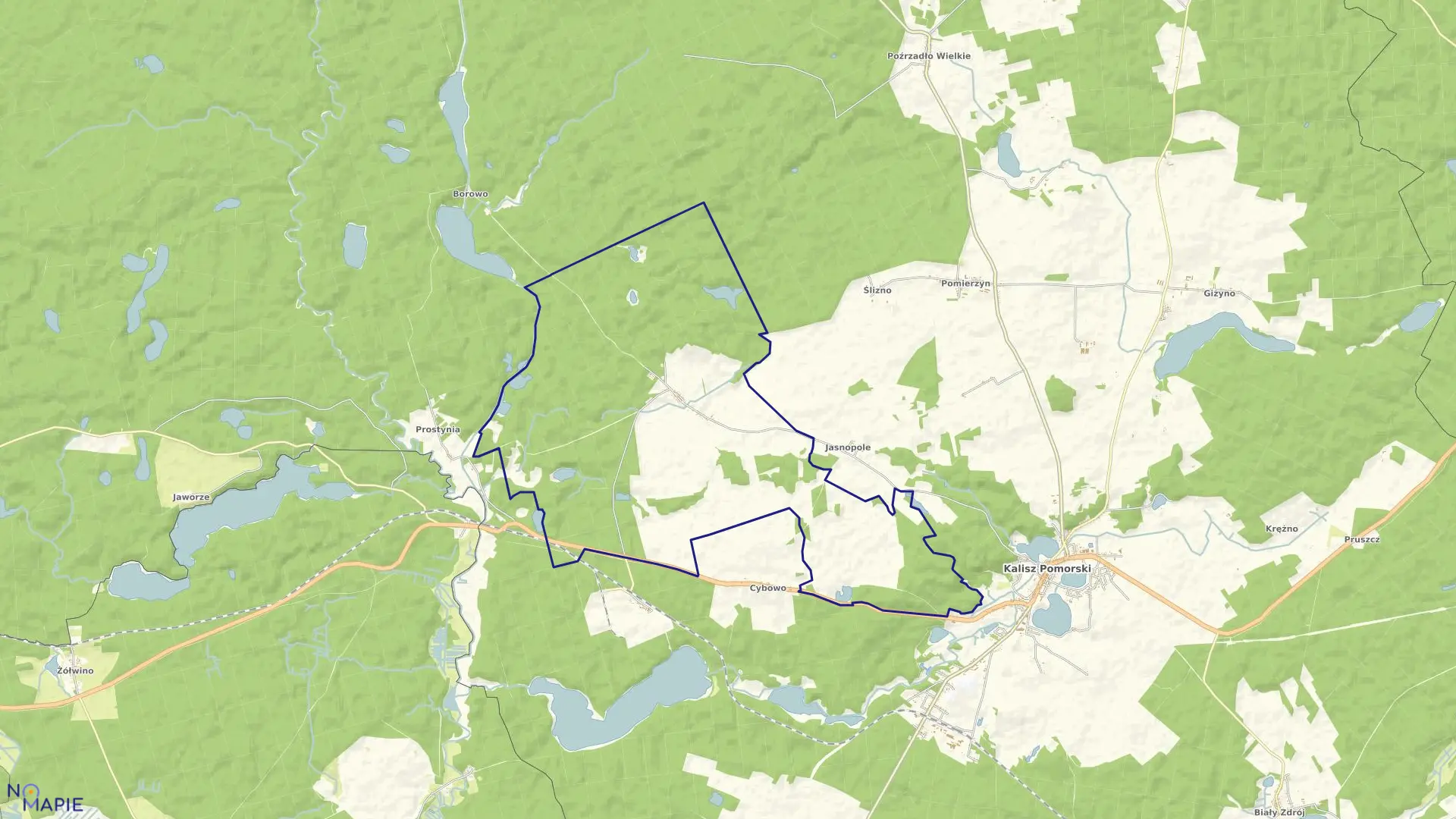 Mapa obrębu Suchowo w gminie Kalisz Pomorski